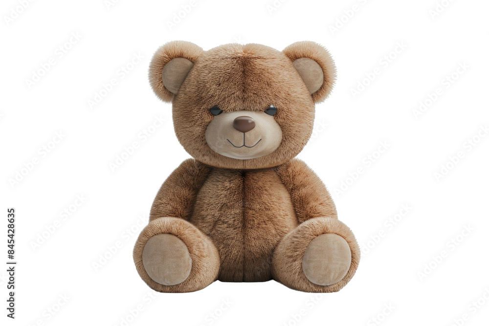 Fototapeta premium Cute, fluffy brown teddy bear sitting upright, perfect for children and collectors. High-resolution image isolated on transparent background.