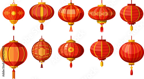 Chinese lanterns vector flat set