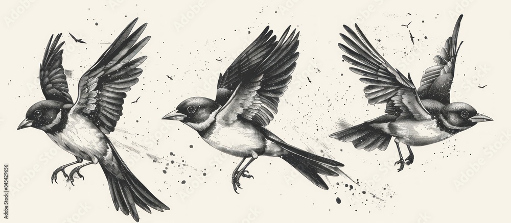 Birds. Set of vector posters with birds. Engraving illustrations and typography. Background images for cover, banner, poster. T-shirt print. Birds. Set of vector posters with birds. Engraving illustrations and typography. Background images for cover, banner, poster. T-shirt print.