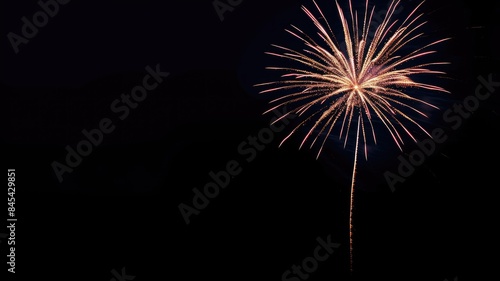 Single golden firework bursts against night sky