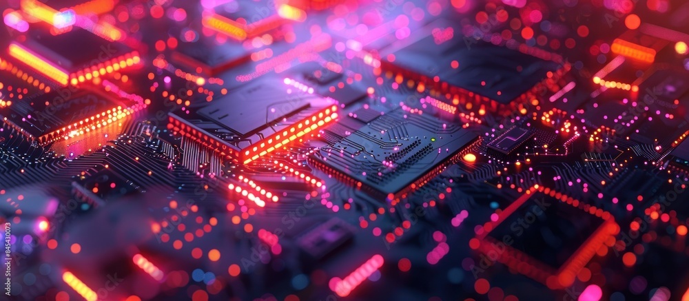 Artificial Intelligence Powered Computer Chip Processing Data. Electrical Signals Flowing. Computer And Technology Related 3D Illustration Render. Artificial Intelligence Powered Computer Chip Processing Data. Electrical Signals Flowing. Computer And Technology Related 3D Illustration Render.