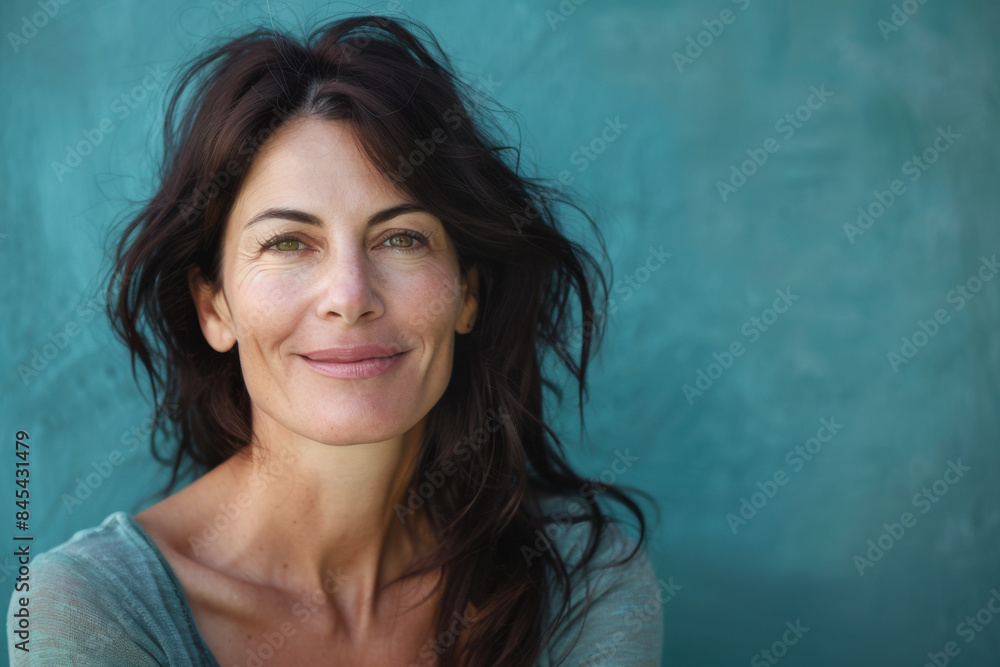 A close up portrait of a woman with a subtle smile A close up portrait of a woman with a subtle smile