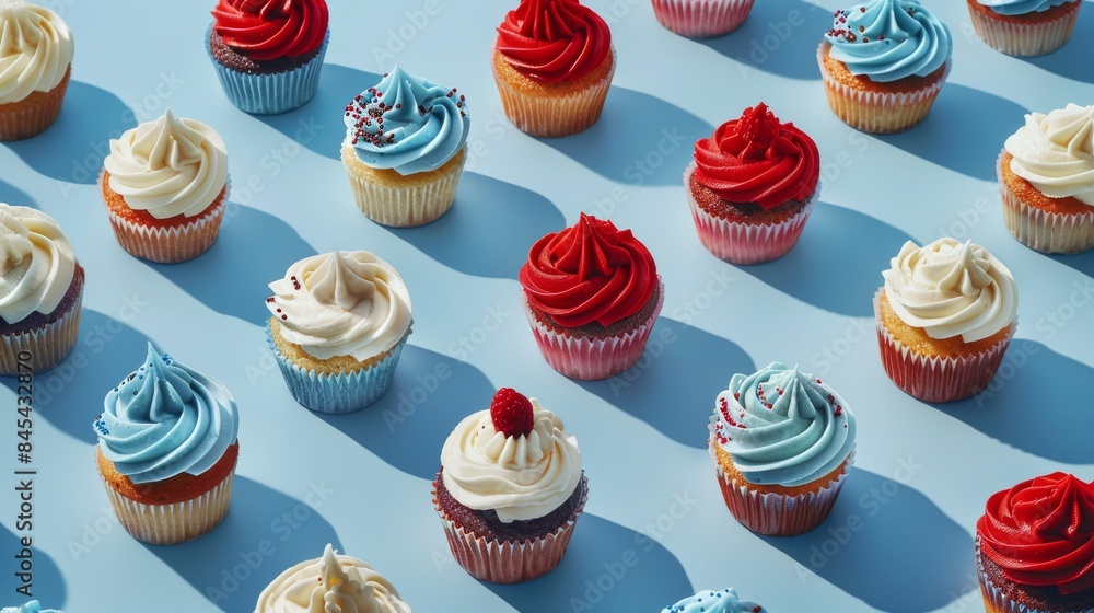 Patriotic Themed Cupcakes with red and blue frosting for Celebrations 4 th of July. Veterans Day, Memorial Day, Fourth of July Food Concept. Generative ai Patriotic Themed Cupcakes with red and blue frosting for Celebrations 4 th of July. Veterans Day, Memorial Day, Fourth of July Food Concept. Generative ai