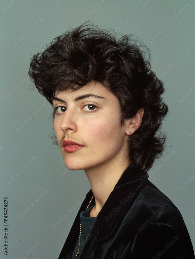 Portrait of a woman in the style of the 80s or 90s. Retro photo of a person dressed in vintage style. Nostalgic photo Portrait of a woman in the style of the 80s or 90s. Retro photo of a person dressed in vintage style. Nostalgic photo