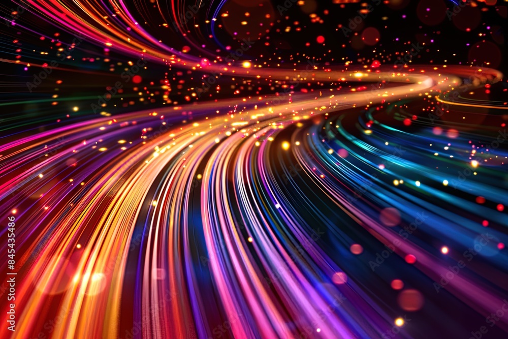 Colorful Light Trail Moving Left to Right and Bottom Up on Black Space Background with Reds, Oranges, Yellows, Pinks, and Blues. Abstract Speed Lines or Laser Beams for Web Icon Use. Colorful Light Trail Moving Left to Right and Bottom Up on Black Space Background with Reds, Oranges, Yellows, Pinks, and Blues. Abstract Speed Lines or Laser Beams for Web Icon Use.