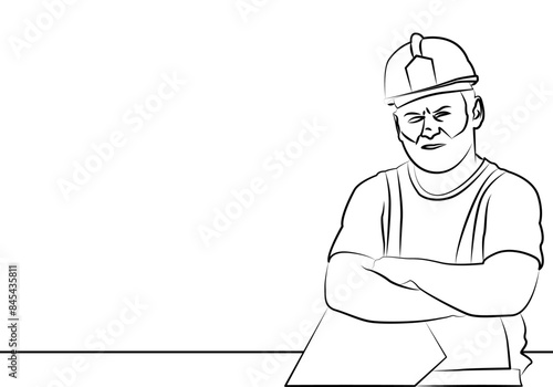 Dibujo de arquitecto con casco en fondo blanco