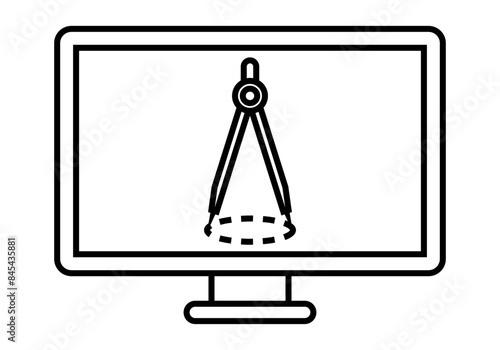 Icono negro de pantalla con un compás representando el diseño de un arquitecto