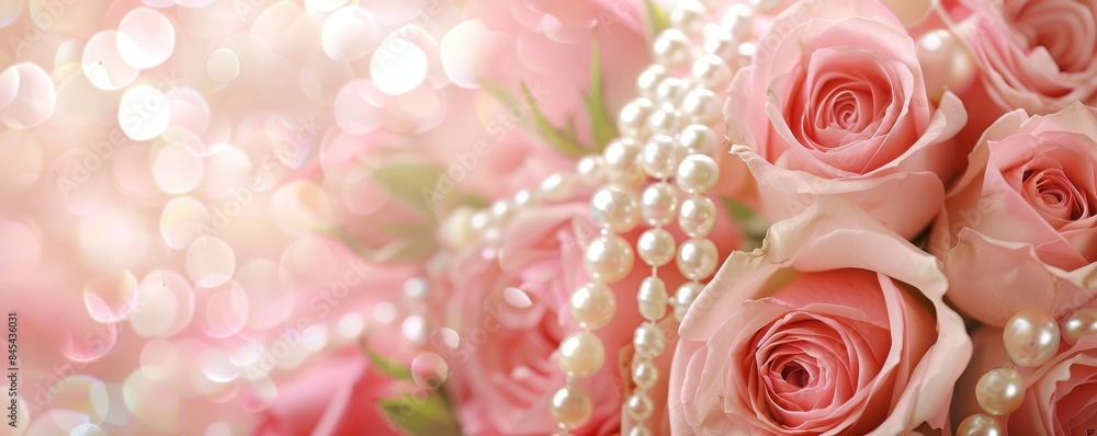 Pink roses and pearls. Pink roses and pearls.
