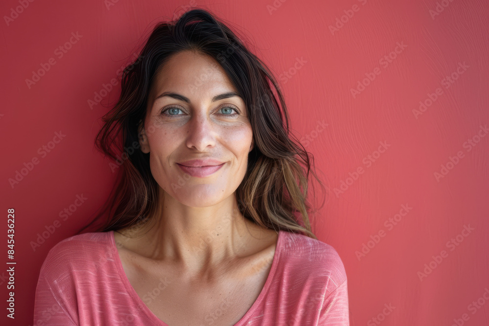 A close up portrait of a woman with a subtle smile A close up portrait of a woman with a subtle smile