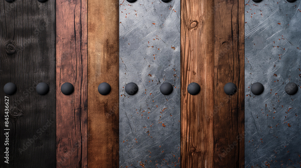 Wallpaper, a wall of wooden planks and metal strips Wallpaper, a wall of wooden planks and metal strips