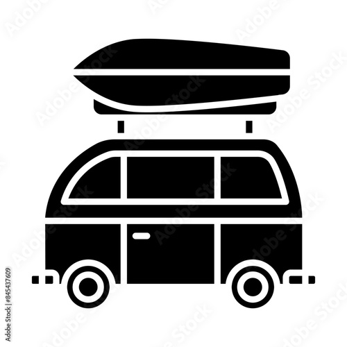 Camper van set icon. Red van, roof luggage, blue windows, travel, road trip, transportation, adventure, camping, outdoor recreation, holiday.
