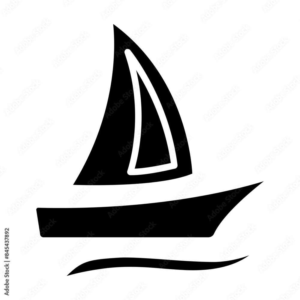 Sailboat set icon. Tan boat, red and green sails, blue waves, maritime, sailing, nautical, travel, adventure, recreation, water sport. Sailboat set icon. Tan boat, red and green sails, blue waves, maritime, sailing, nautical, travel, adventure, recreation, water sport.