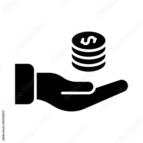Donation icon. Hand placing coin in box with heart, charity, giving, philanthropy, help, donation, contribution.