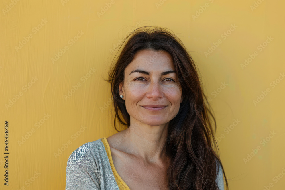 A close up portrait of a woman with a subtle smile A close up portrait of a woman with a subtle smile