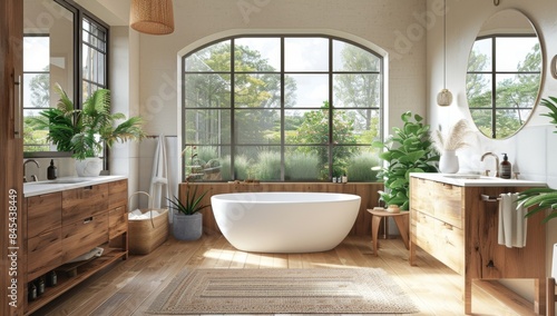 minimalist photo of a beige bright and airy bathroom © Snowstudio