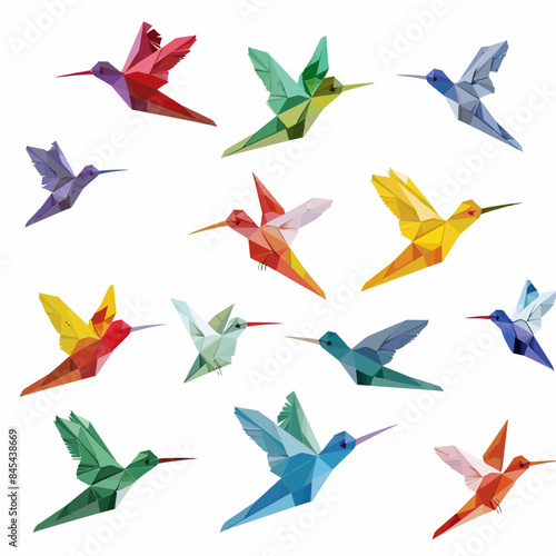 Flying origami paper hummingbirds or colibri isolated on white background © foody