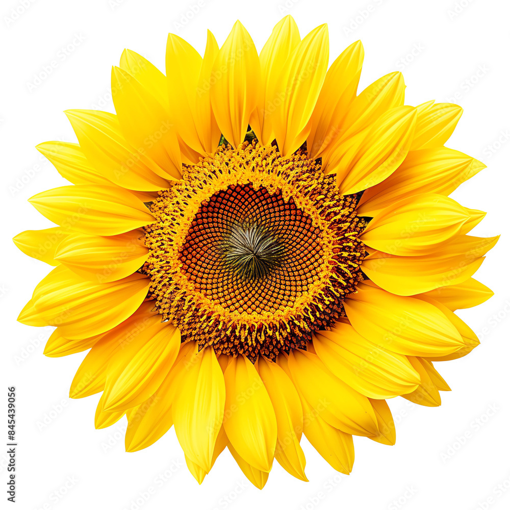 Fototapeta premium Bright and vibrant close-up of a yellow sunflower in full bloom, showcasing its detailed petals and intricate center pattern.