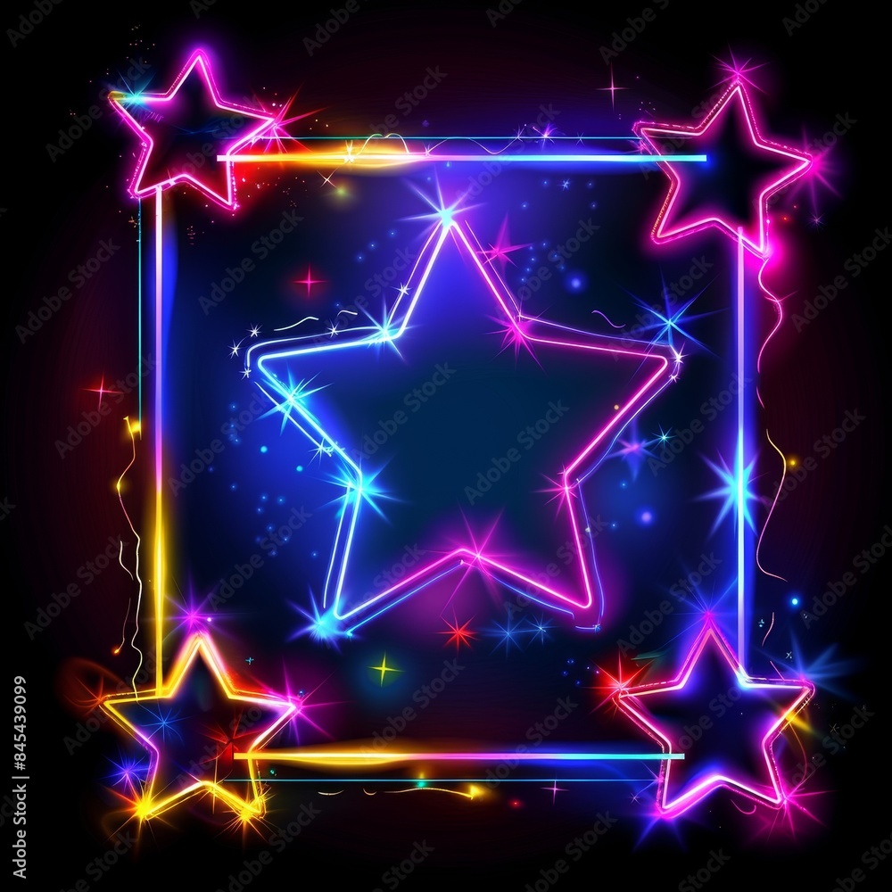 A colorful frame with a star in the center and other stars surrounding it A colorful frame with a star in the center and other stars surrounding it