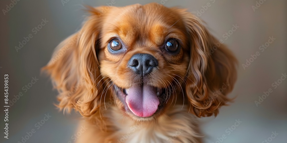 Cute Cobberdog puppy with tongue out comical expression isolated background. Concept Pets, Dog breeds, Photography, Humor, Funny portraits Cute Cobberdog puppy with tongue out comical expression isolated background. Concept Pets, Dog breeds, Photography, Humor, Funny portraits