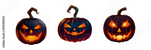 Black halloween jack-o-lanterns isolated on transparent  background 