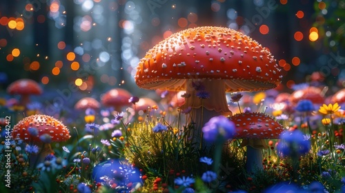 3d Mushrooms, Wildflower Cottagecore, highly detailed, vivid color 