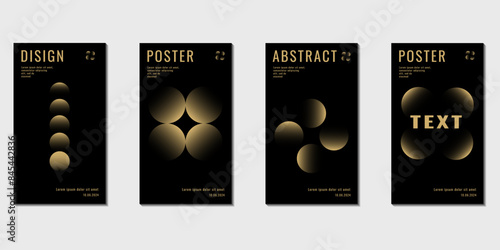 Abstract golden gradient poster  set. Minimalist style template with geometric shapes collection. Design for social media, cover, banner, flyer. Vector background 