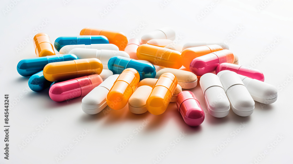 Many different pills and drugs. Health and treatment concept. Many different pills and drugs. Health and treatment concept.