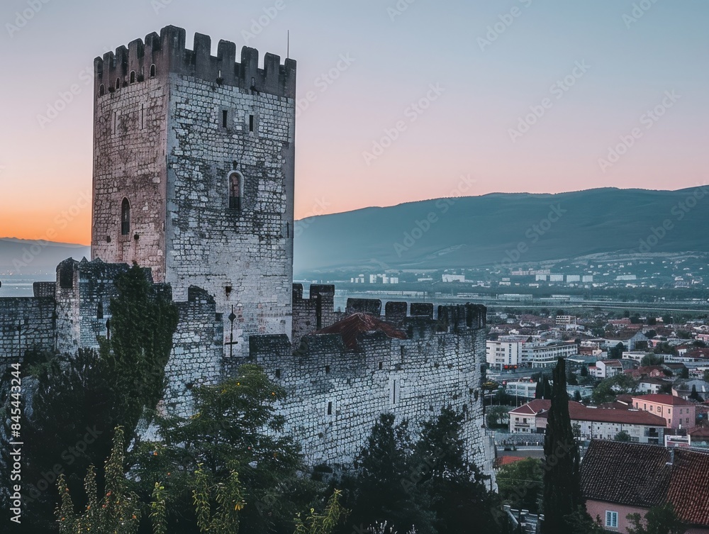 Cinematic Photograph of Castle in Daylight with City Background Cinematic Photograph of Castle in Daylight with City Background