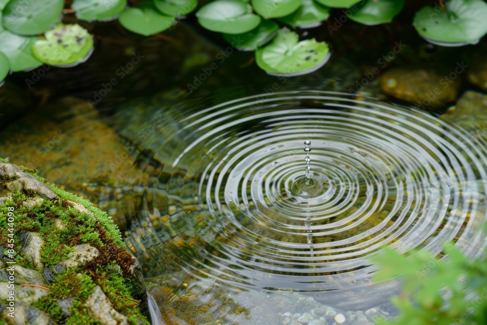 Tranquil water ripples in a serene pond with floating lily pads Tranquil water ripples in a serene pond with floating lily pads