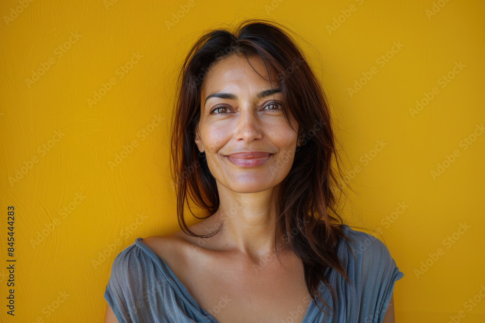A close up portrait of a woman with a subtle smile A close up portrait of a woman with a subtle smile