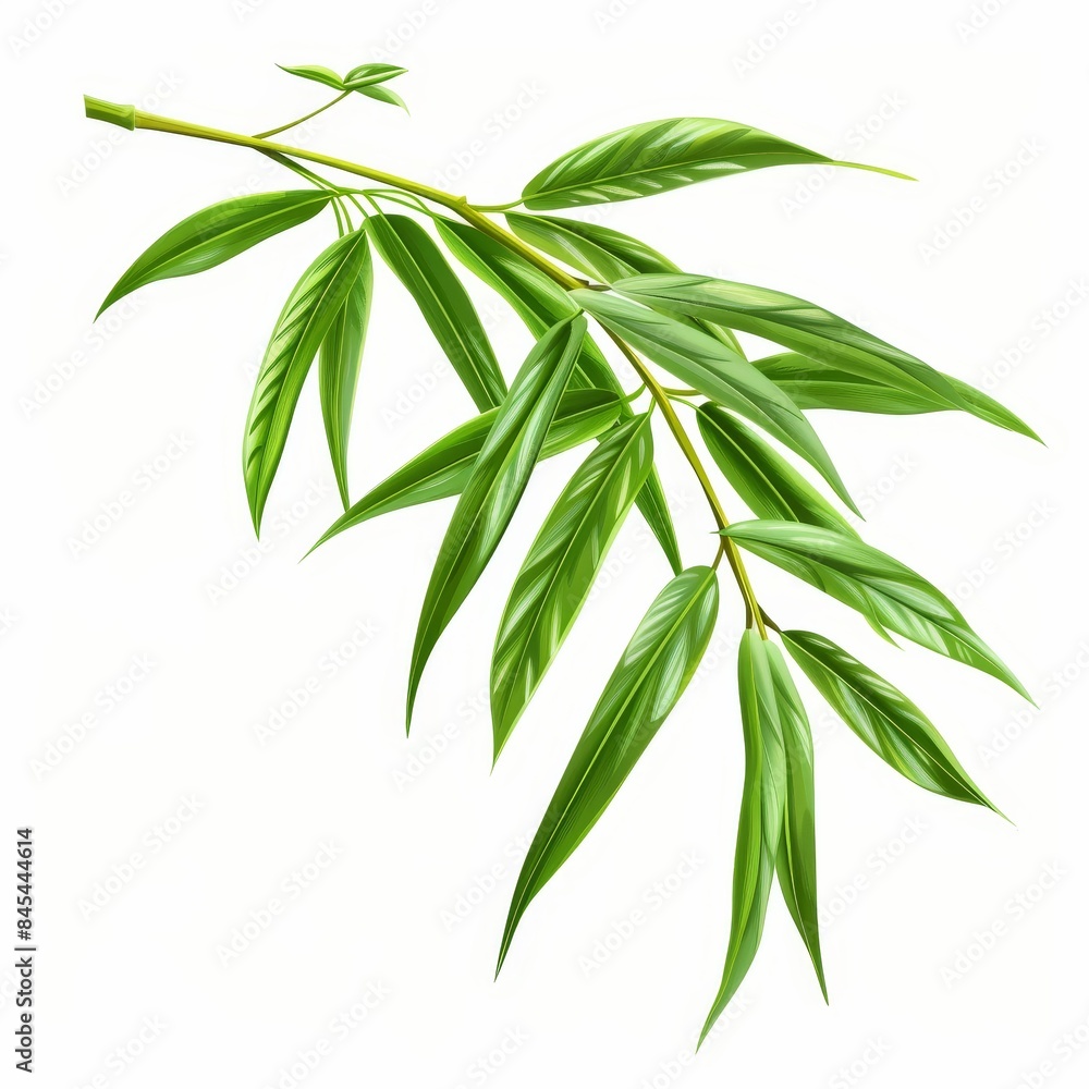 Fototapeta premium Detailed Realistic Bamboo Leaf Illustration with Textures on White Background.