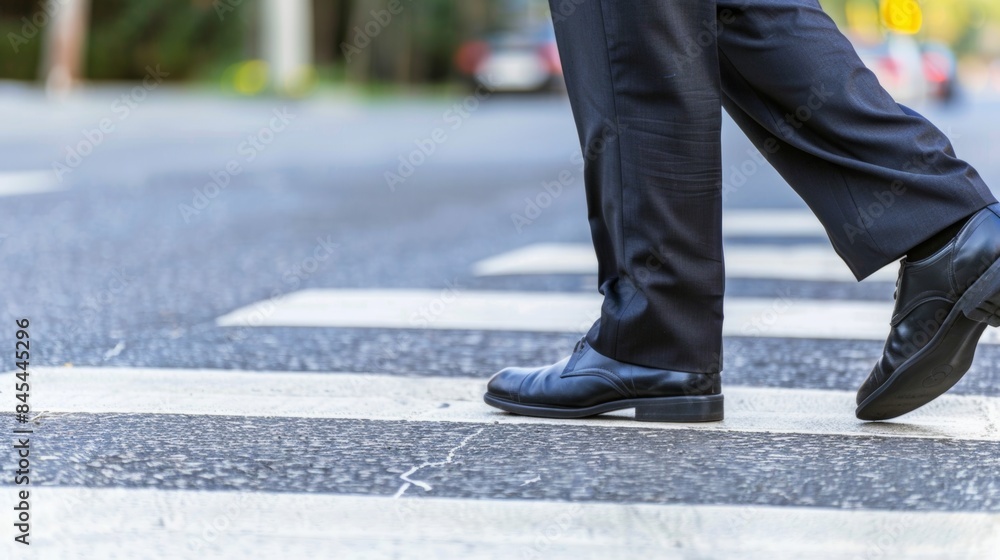 Pedestrian about to cross the street in a city Pedestrian about to cross the street in a city