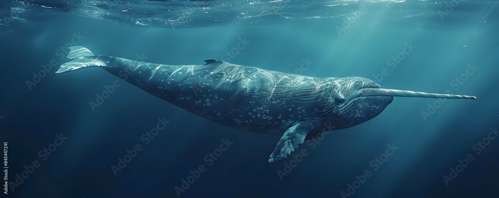 Fototapeta premium Majestic Narwhal Gliding Through Arctic Underwater Seascape