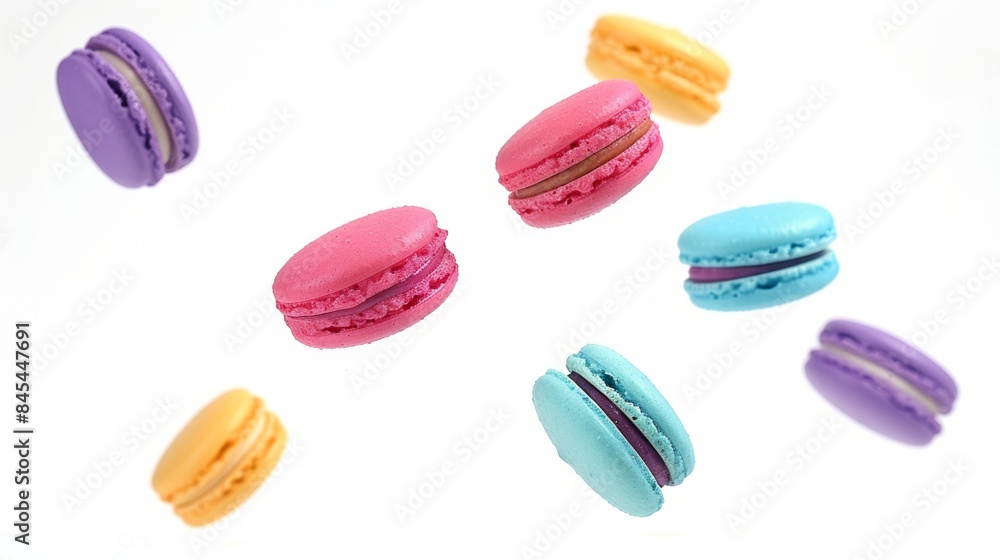 custom made wallpaper toronto digitalFloating colorful macarons on a white background