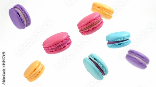 Wallpaper Mural Floating colorful macarons on a white background Torontodigital.ca