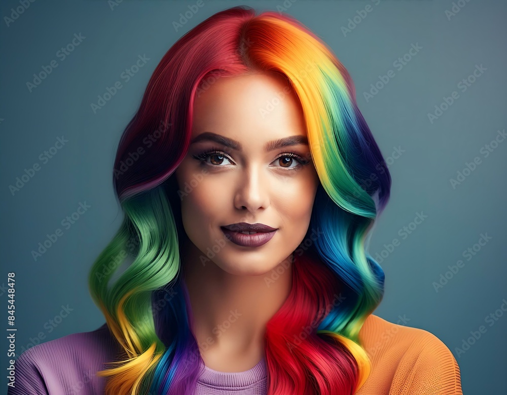 Fototapeta premium portrait of people with bright multicolored rainbow colors in Pride month.