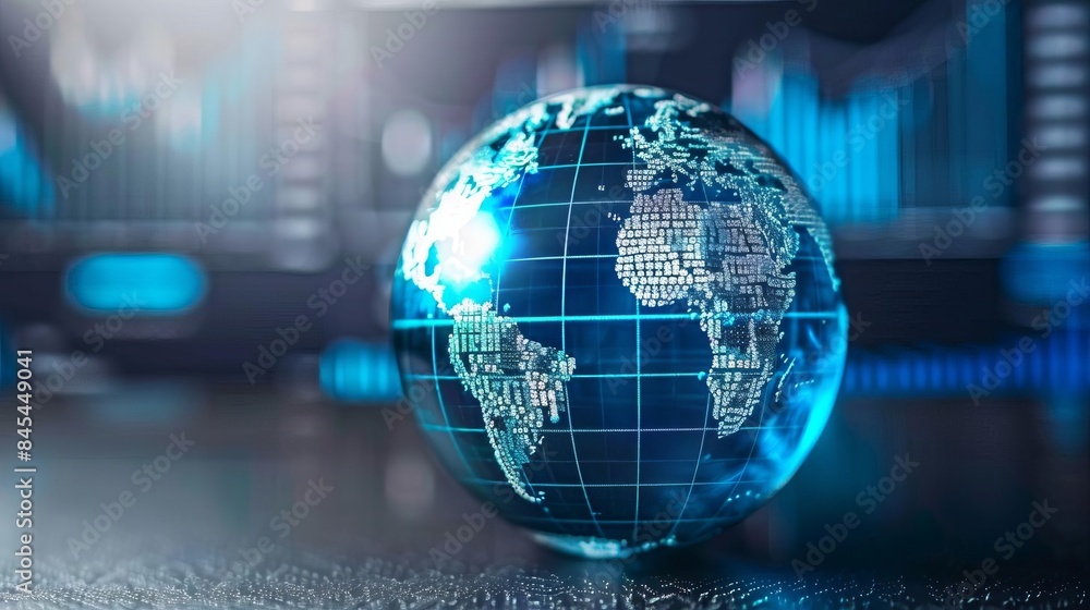 Global collaboration via crowdfunding on a digital globe, front view, highlighting collaborative efforts, technology tone, Tetradic color scheme Global collaboration via crowdfunding on a digital globe, front view, highlighting collaborative efforts, technology tone, Tetradic color scheme