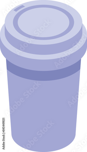 Purple disposable coffee cup standing up isometrically with the lid on, potentially containing a hot beverage