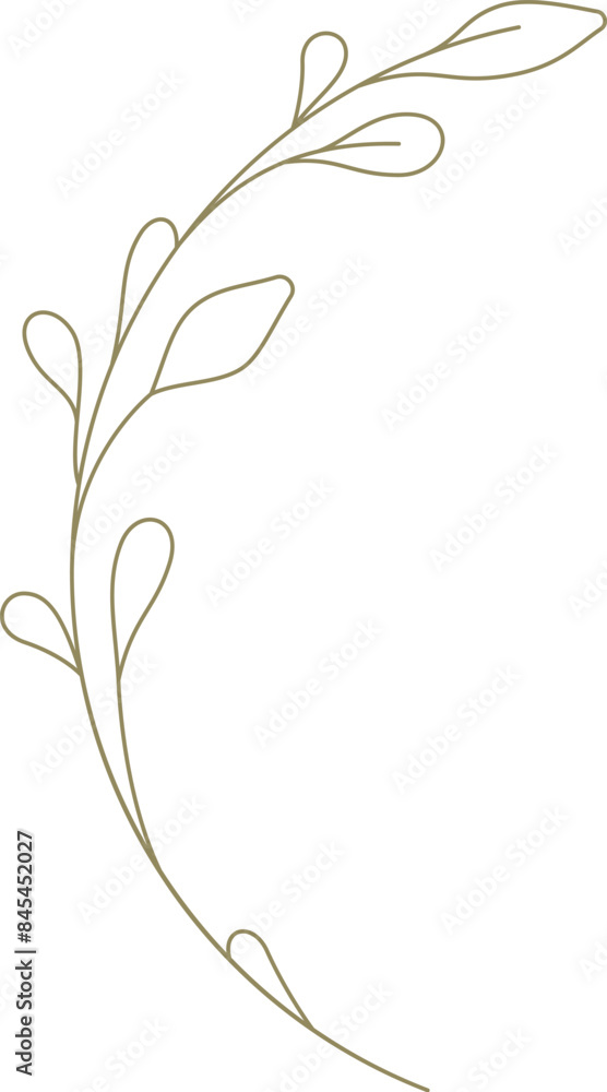 Monochrome elegant curved tree branch with leaves hand drawn line art decor element for logo vector Monochrome elegant curved tree branch with leaves hand drawn line art decor element for logo vector