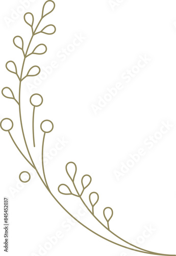 Monochrome curved tree branch with berries hand drawn linear decor element for design vector
