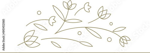 Minimalist floral golden divider with organic flower line art decor element for simple design vector