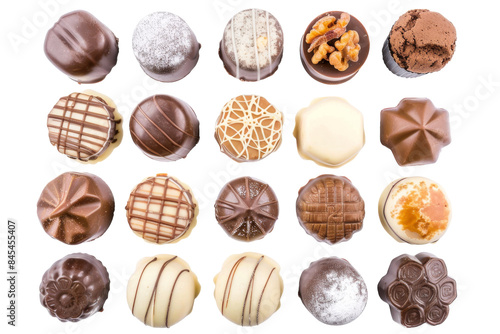 Assortment of Gourmet Chocolate Candies on White Background