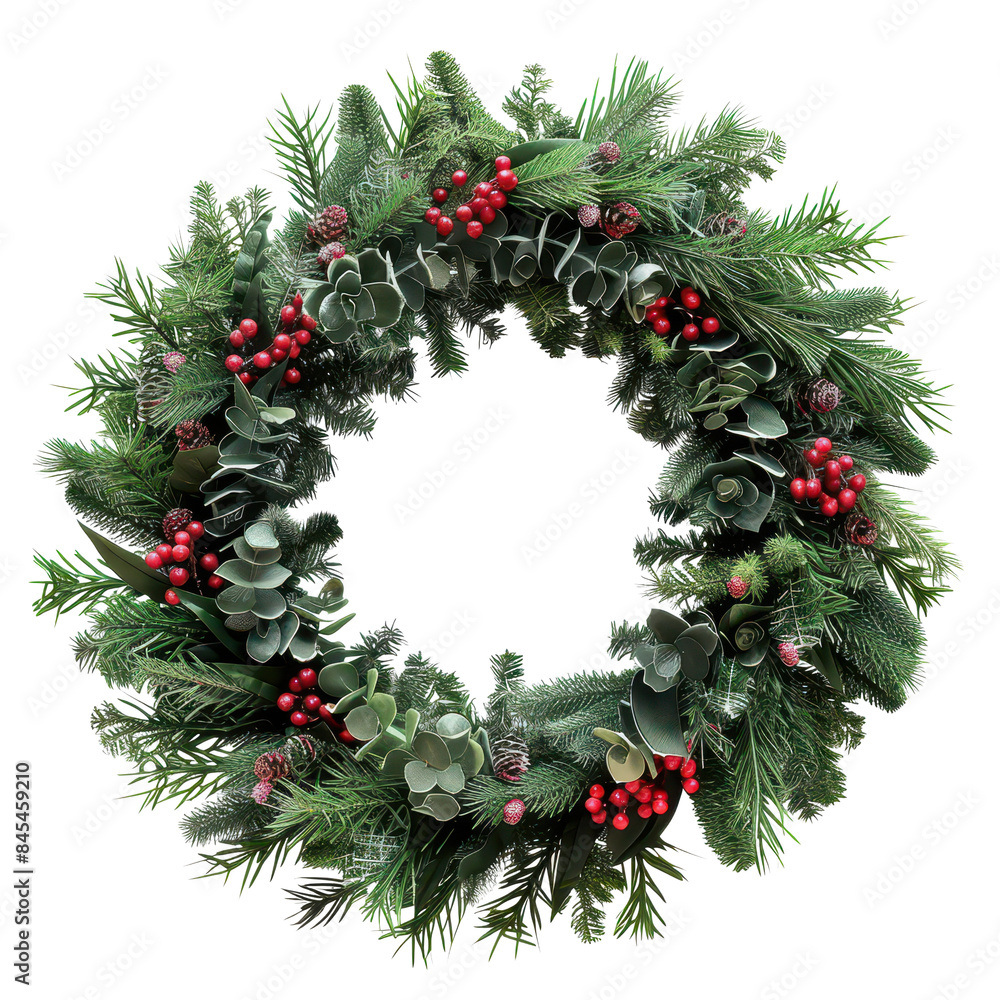 Festive holiday wreath with green foliage and red berries, perfect for Christmas decoration and seasonal celebrations. Festive holiday wreath with green foliage and red berries, perfect for Christmas decoration and seasonal celebrations.