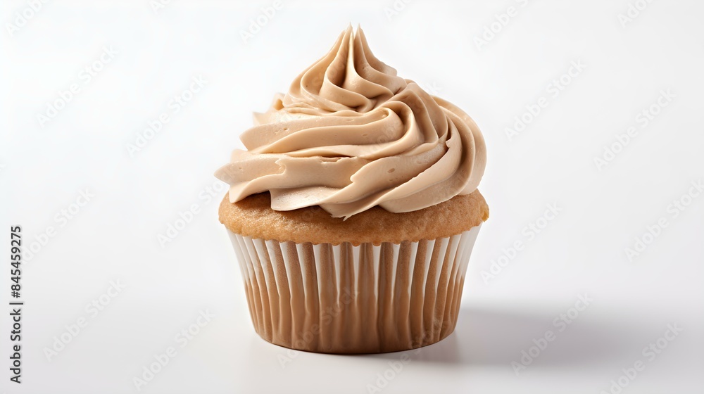 Light Brown Cupcake on a white Background with Copy Space Light Brown Cupcake on a white Background with Copy Space