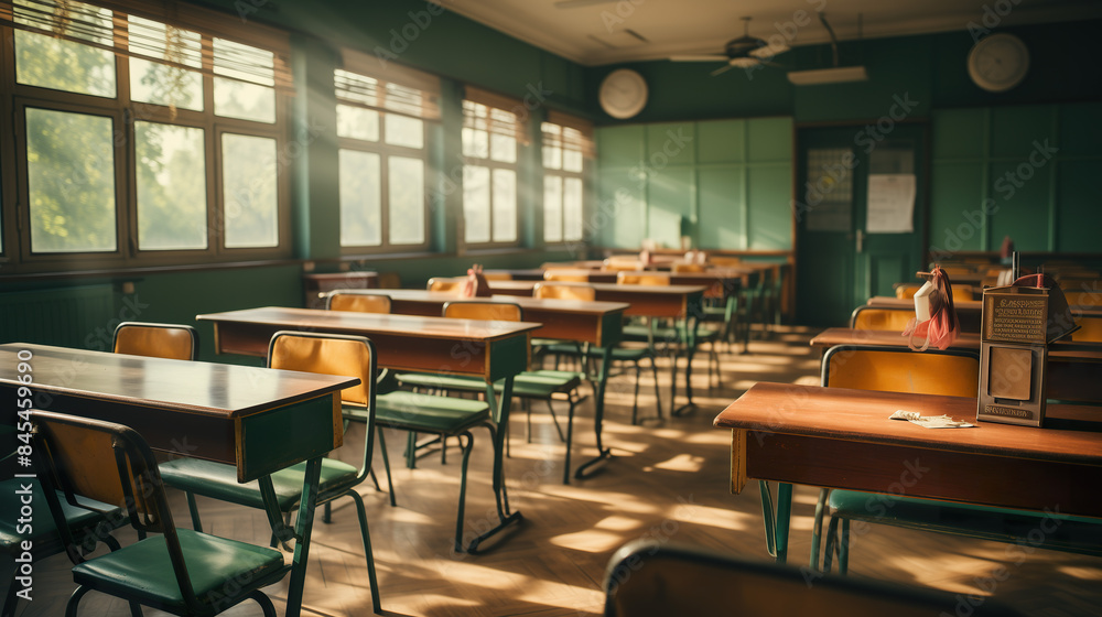 Isolated classroom with no students owing to the coronavirus pandemic backdrop Isolated classroom with no students owing to the coronavirus pandemic backdrop