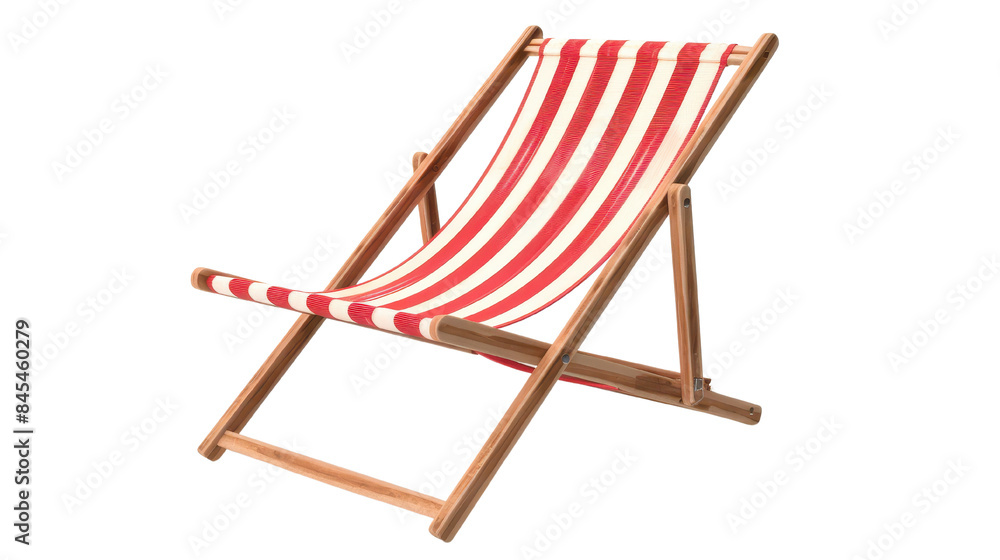 Red and white striped deck chair with wooden frame, perfect for outdoor relaxation in garden, beach, or patio settings. Red and white striped deck chair with wooden frame, perfect for outdoor relaxation in garden, beach, or patio settings.
