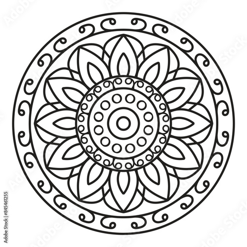 simple mandalas coloring pages - easy mandala black and white outline vector