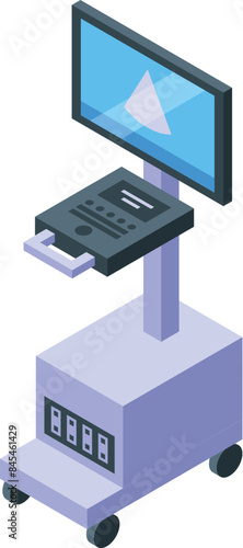 Isometric icon of a medical ultrasound machine displaying an image of a fetus during pregnancy