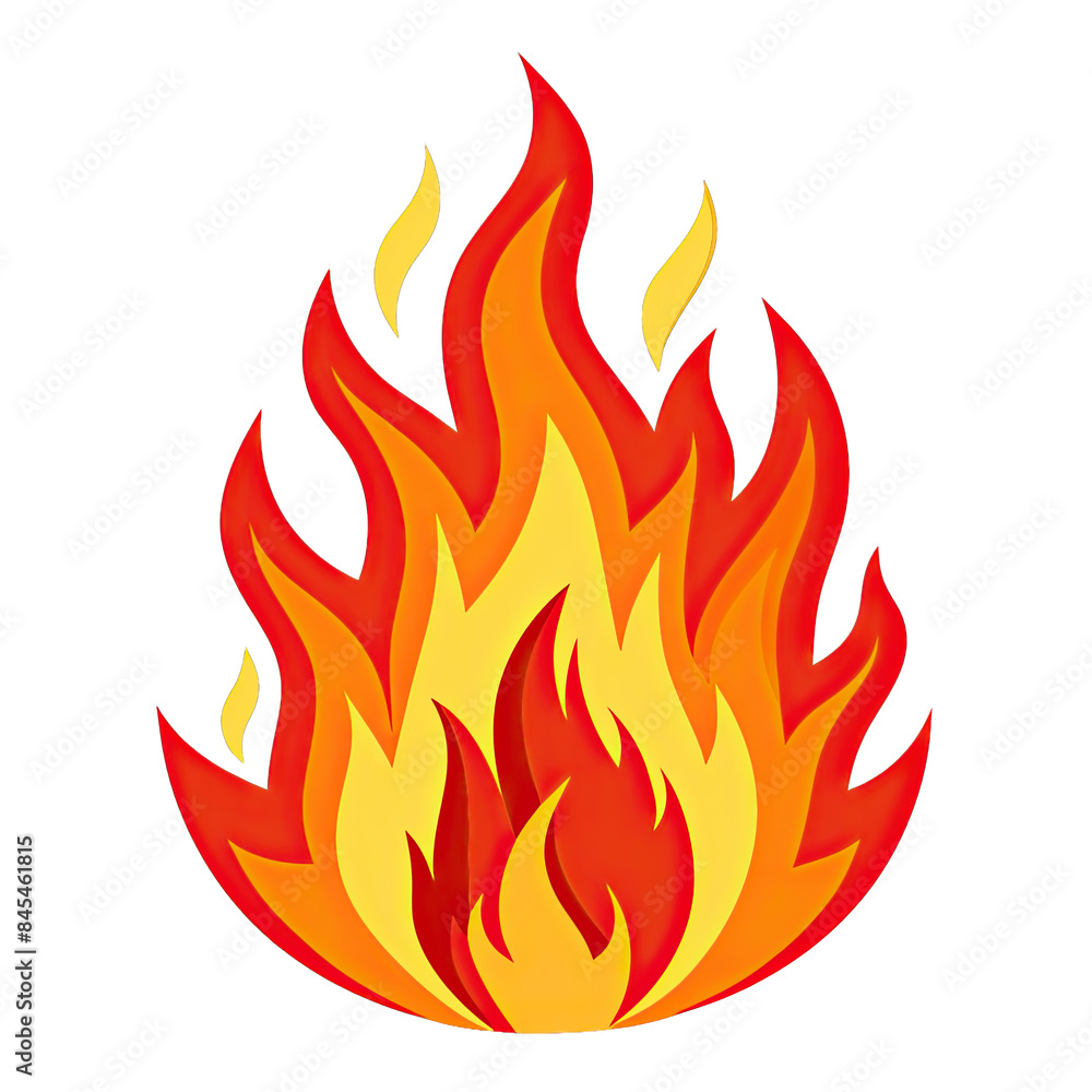 An illustration of a red and yellow fire flame, isolated on a white background. Generative AI An illustration of a red and yellow fire flame, isolated on a white background. Generative AI
