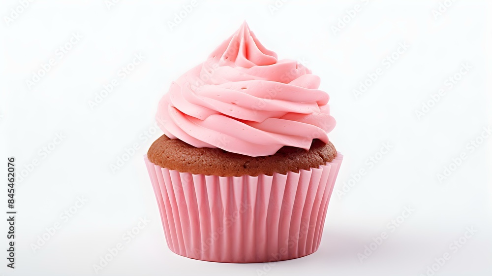 Pink Cupcake on a white Background with Copy Space Pink Cupcake on a white Background with Copy Space